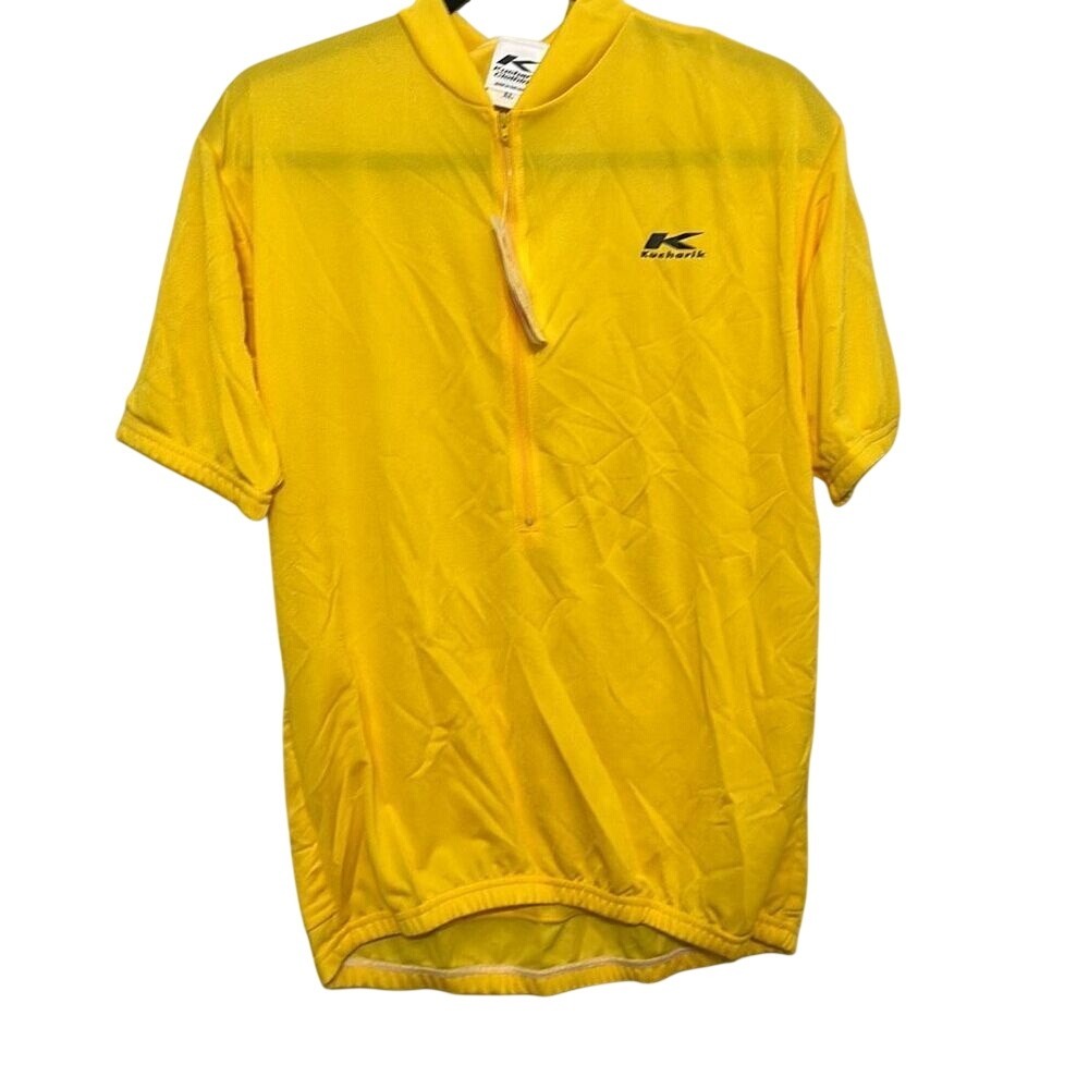Vintage 90's NWT Kucharik Mens Yellow Half Zip Short Sleeve Jersey Top Size XL